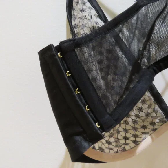 VICTORIA'S SECRET Starburst Unlined Plunge Bra Semi Sheer 38DD Black Mesh - Picture 9 of 12